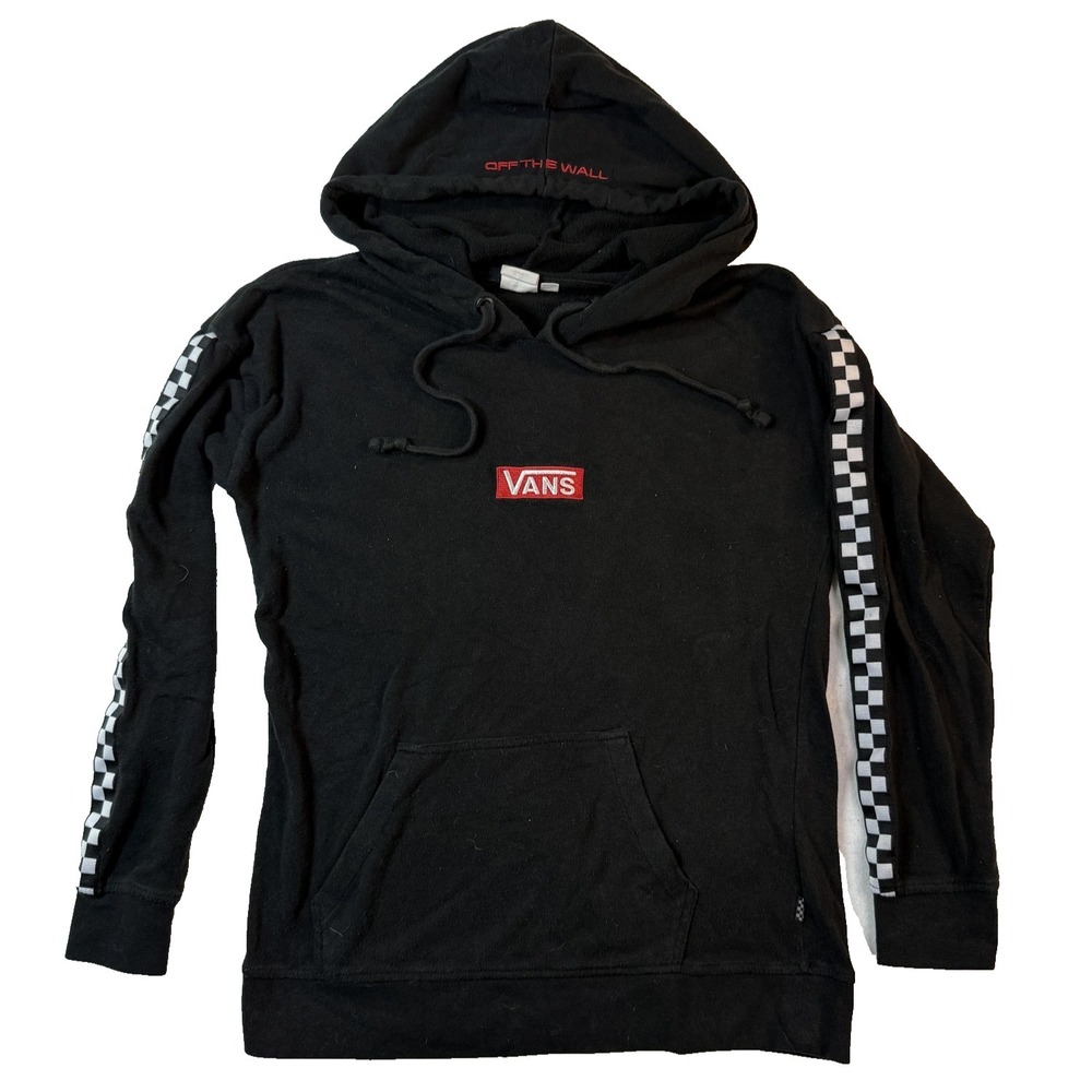 Vans Hoodie Womens XS Black Checkerboard Sleeve Skate Streetwear